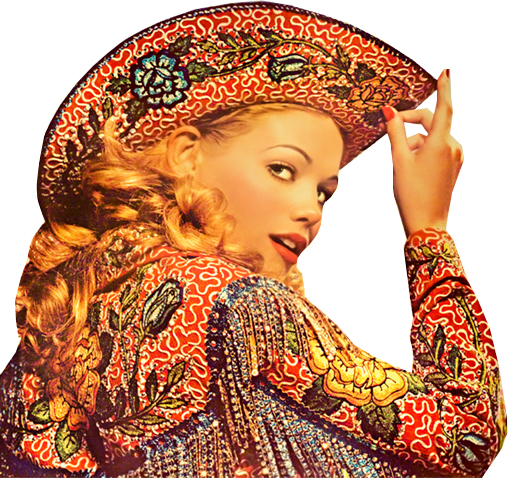 A Woman with Bedazzled Hat and Jacket